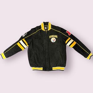 Vintage Pittsburgh Steelers Black Suede Leather Jacket Zip NFL AFC Men's XL